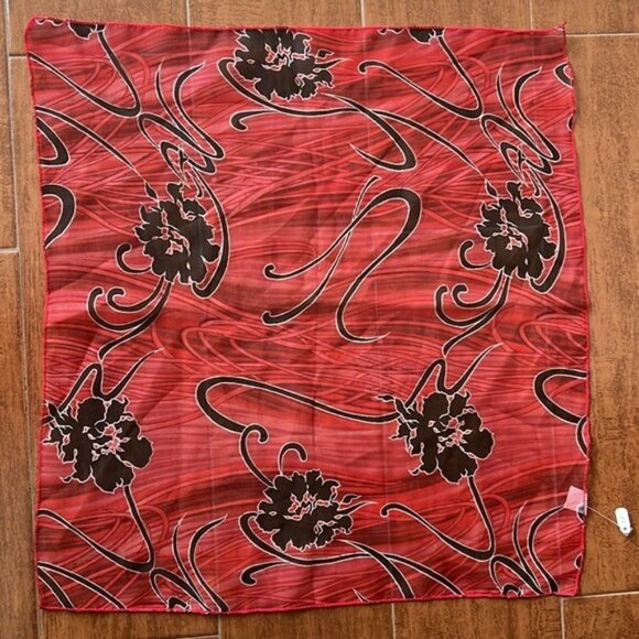 Accessories - Red and Black Sheer Floral Scarf